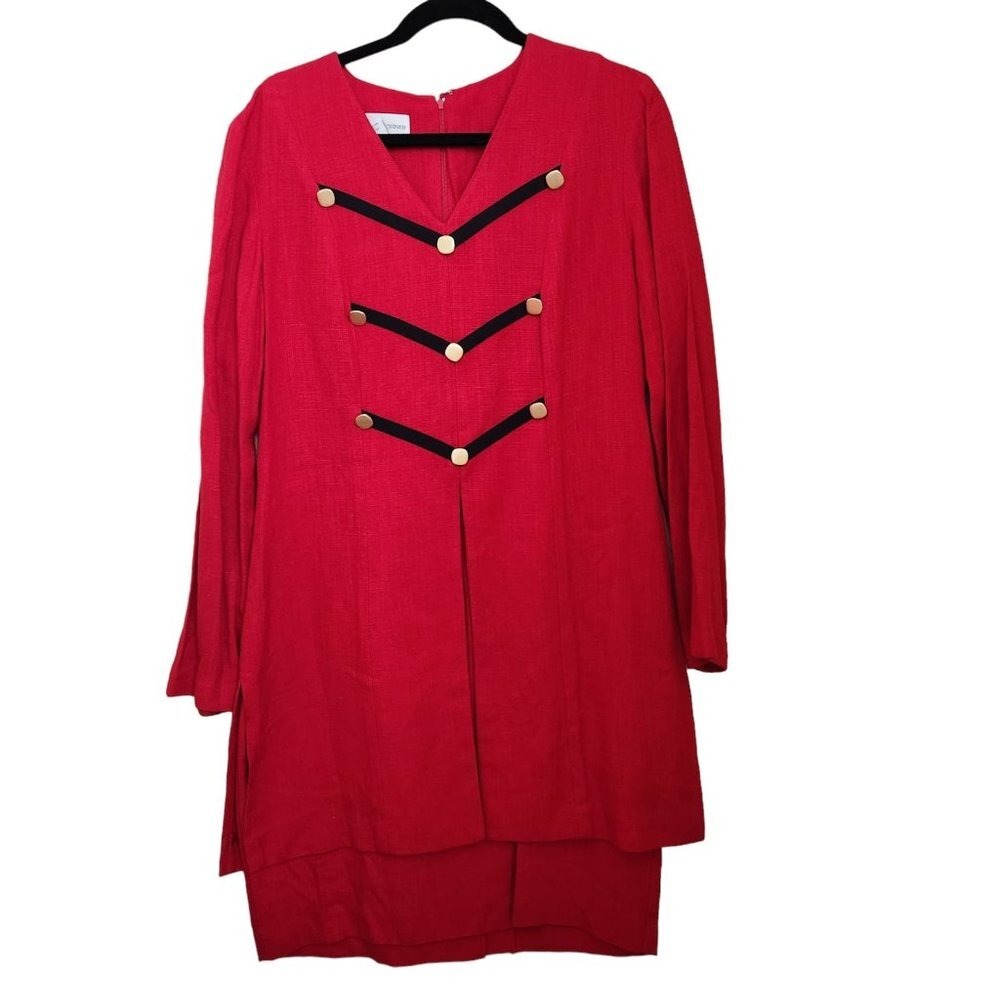 Casual Corner Vintage Military Style Button Dress Red Gold Women Size‎ 12